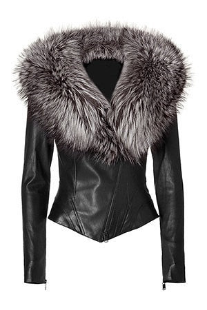 Ladies Washed Soft Lamb Nappa Leather with Fox Fur Collar Jacket.: X-Small