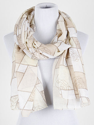 SCARF   ROSE ILLUSTRATION  COF1482BEG - Scarvesnthangs
 - 1