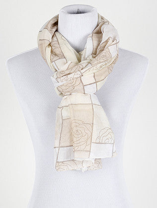 SCARF   ROSE ILLUSTRATION  COF1482BEG - Scarvesnthangs
 - 3