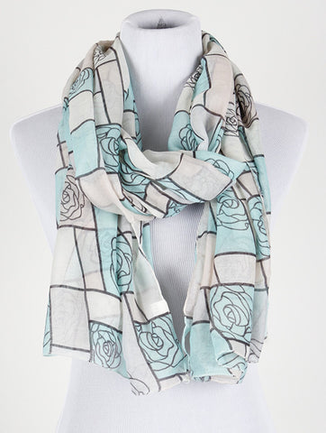 SCARF   ROSE ILLUSTRATION  COF1482BLU - Scarvesnthangs
 - 2