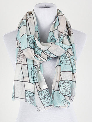 SCARF   ROSE ILLUSTRATION  COF1482BLU