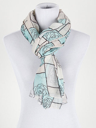 SCARF   ROSE ILLUSTRATION  COF1482BLU - Scarvesnthangs
 - 3