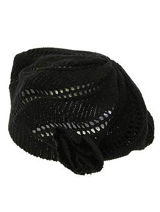 HAT AND CAP   KNITTED FLOWER ACCENT  DAH2426BLK