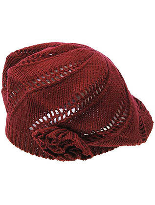 HAT AND CAP   KNITTED FLOWER ACCENT  DAH2426BUR