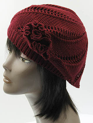 HAT AND CAP   KNITTED FLOWER ACCENT  DAH2426BUR - Scarvesnthangs
 - 3