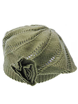 HAT AND CAP   KNITTED FLOWER ACCENT  DAH2426GRY