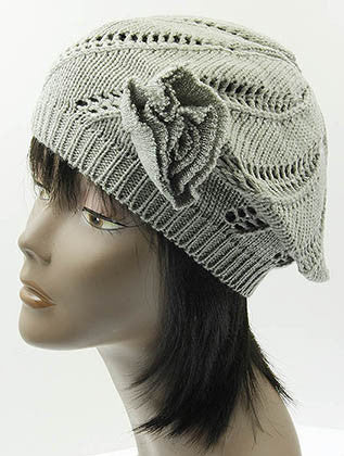 HAT AND CAP   KNITTED FLOWER ACCENT  DAH2426GRY - Scarvesnthangs
 - 3