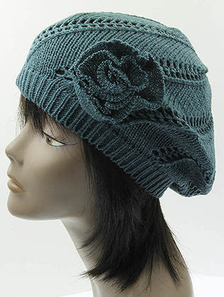 HAT AND CAP   KNITTED FLOWER ACCENT  DAH2426TEL - Scarvesnthangs
 - 3