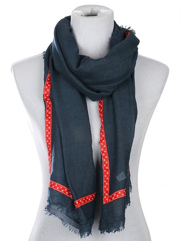 SCARF   ANCHOR PRINT RIBBON TRIM  HAF196005MNVY - Scarvesnthangs
 - 2
