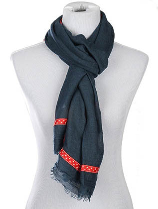 SCARF   ANCHOR PRINT RIBBON TRIM  HAF196005MNVY - Scarvesnthangs
 - 3