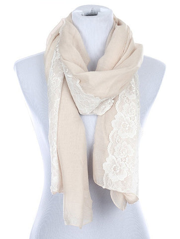 SCARF   LACE TRIM  HAF196006LBBEG - Scarvesnthangs
 - 2
