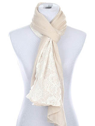 SCARF   LACE TRIM  HAF196006LBBEG - Scarvesnthangs
 - 3
