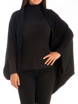 SCARF   KNITTED SLEEVED SHAWL  JTF99209BLK - Scarvesnthangs
 - 1