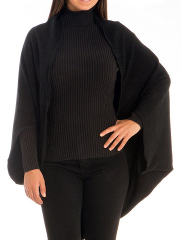 SCARF   KNITTED SLEEVED SHAWL  JTF99209BLK - Scarvesnthangs
 - 2