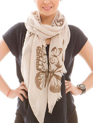 SCARF   BUTTERFLY PRINT  JTF99939BEG - Scarvesnthangs
 - 1