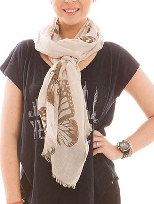 SCARF   BUTTERFLY PRINT  JTF99939BEG - Scarvesnthangs
 - 3