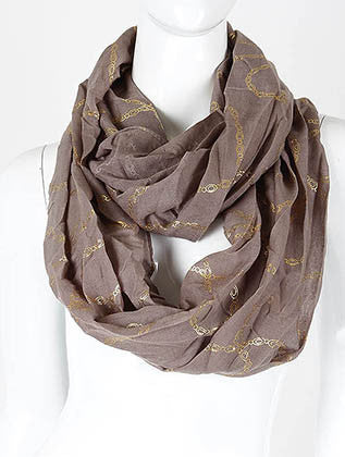 SCARF   METALLIC CHAIN PRINT  KHF992421EGRY - Scarvesnthangs
 - 1