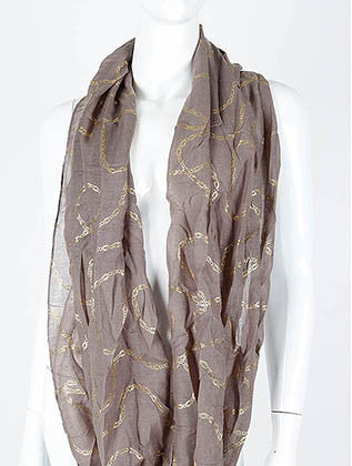 SCARF   METALLIC CHAIN PRINT  KHF992421EGRY - Scarvesnthangs
 - 3