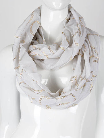 SCARF   METALLIC CHAIN PRINT  KHF992421EWHT - Scarvesnthangs
 - 2