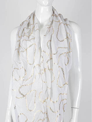 SCARF   METALLIC CHAIN PRINT  KHF992421EWHT - Scarvesnthangs
 - 3