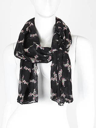 SCARF   FLORAL CROSS PRINT  KHF99364BLK - Scarvesnthangs
 - 1