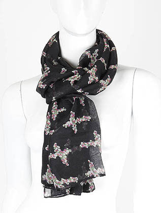 SCARF   FLORAL CROSS PRINT  KHF99364BLK - Scarvesnthangs
 - 3
