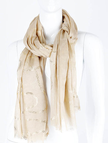 SCARF   METALLIC CHAIN PRINT  KHF99610BEG - Scarvesnthangs
 - 2