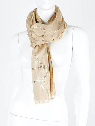 SCARF   METALLIC CHAIN PRINT  KHF99610BEG - Scarvesnthangs
 - 3