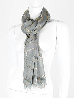 SCARF   METALLIC CHAIN PRINT  KHF99610GRN - Scarvesnthangs
 - 3