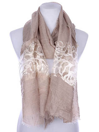 SCARF   ROSE PATTERN EMBROIDERED  KYF7002BEG