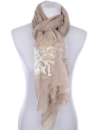 SCARF   ROSE PATTERN EMBROIDERED  KYF7002BEG - Scarvesnthangs
 - 3