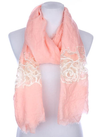 SCARF   ROSE PATTERN EMBROIDERED  KYF7002PNK - Scarvesnthangs
 - 2