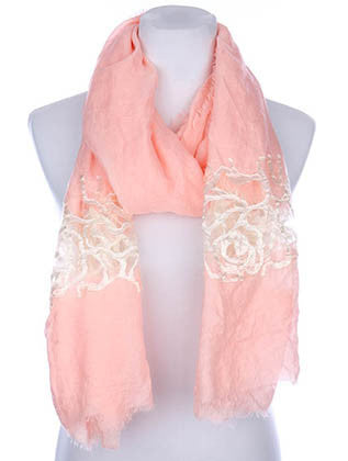 SCARF   ROSE PATTERN EMBROIDERED  KYF7002PNK
