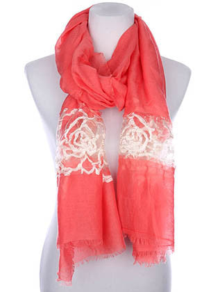 SCARF   ROSE PATTERN EMBROIDERED  KYF7002RED - Scarvesnthangs
 - 1
