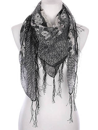 SCARF   ROSE PRINT  KYF7013BLK - Scarvesnthangs
 - 1