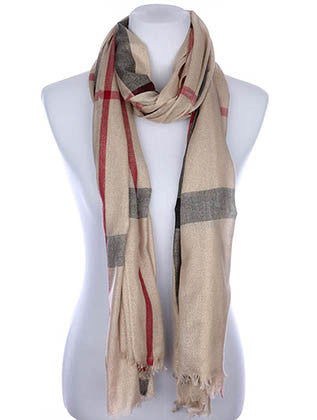 SCARF   CHECKER PRINT  KYF7027LBEG - Scarvesnthangs
 - 1