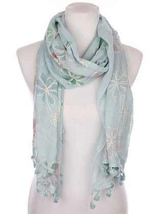 SCARF   FLORAL PATTERN EMBROIDERED  KYF7029AQA - Scarvesnthangs
 - 1