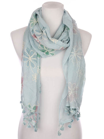 SCARF   FLORAL PATTERN EMBROIDERED  KYF7029AQA - Scarvesnthangs
 - 2