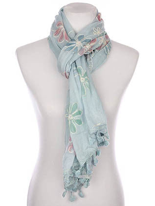 SCARF   FLORAL PATTERN EMBROIDERED  KYF7029AQA - Scarvesnthangs
 - 3