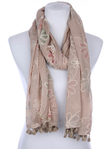 SCARF   FLORAL PATTERN EMBROIDERED  KYF7029BEG - Scarvesnthangs
 - 2
