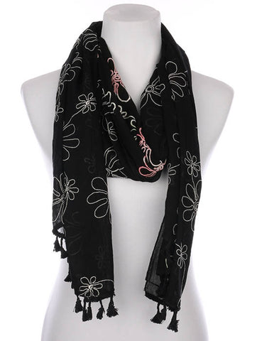 SCARF   FLORAL PATTERN EMBROIDERED  KYF7029BLK - Scarvesnthangs
 - 2