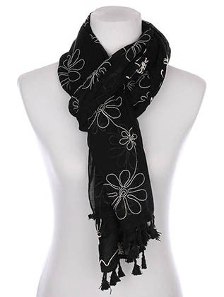 SCARF   FLORAL PATTERN EMBROIDERED  KYF7029BLK - Scarvesnthangs
 - 3