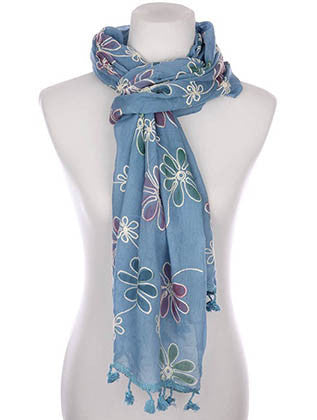 SCARF   FLORAL PATTERN EMBROIDERED  KYF7029BLU - Scarvesnthangs
 - 3