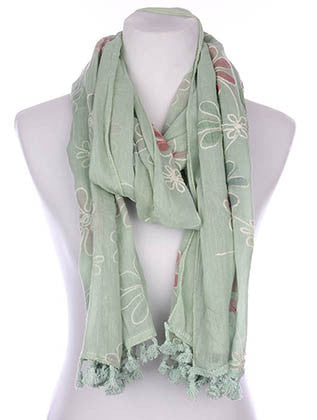 SCARF   FLORAL PATTERN EMBROIDERED  KYF7029MIN - Scarvesnthangs
 - 1