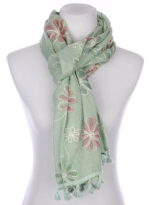 SCARF   FLORAL PATTERN EMBROIDERED  KYF7029MIN - Scarvesnthangs
 - 3