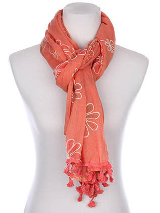 SCARF   FLORAL PATTERN EMBROIDERED  KYF7029PCH - Scarvesnthangs
 - 3
