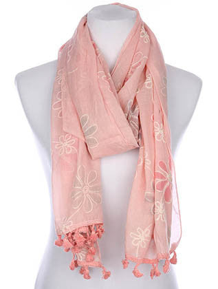 SCARF   FLORAL PATTERN EMBROIDERED  KYF7029PNK - Scarvesnthangs
 - 1