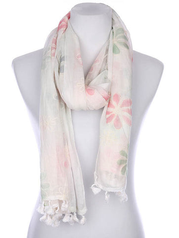 SCARF   FLORAL PATTERN EMBROIDERED  KYF7029WHT - Scarvesnthangs
 - 2
