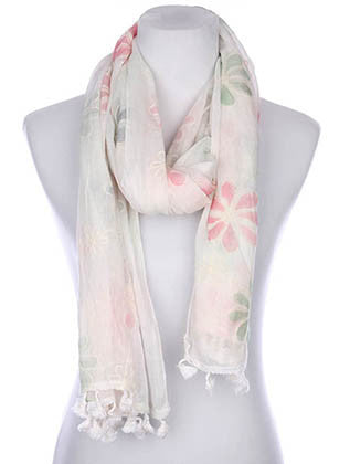 SCARF   FLORAL PATTERN EMBROIDERED  KYF7029WHT