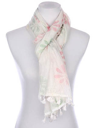 SCARF   FLORAL PATTERN EMBROIDERED  KYF7029WHT - Scarvesnthangs
 - 3